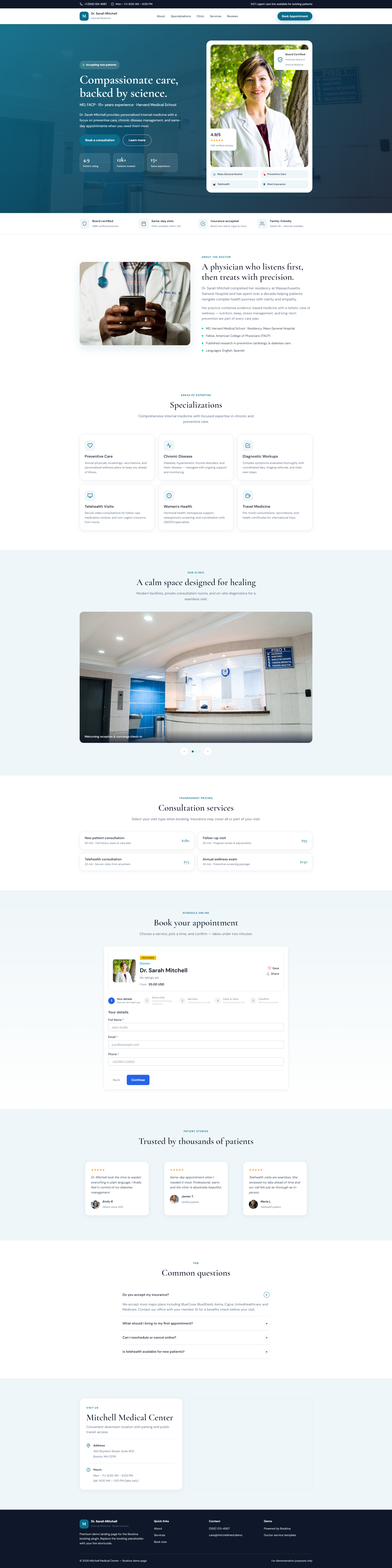 Doctor appointment booking demo — Bookiso WordPress plugin live preview