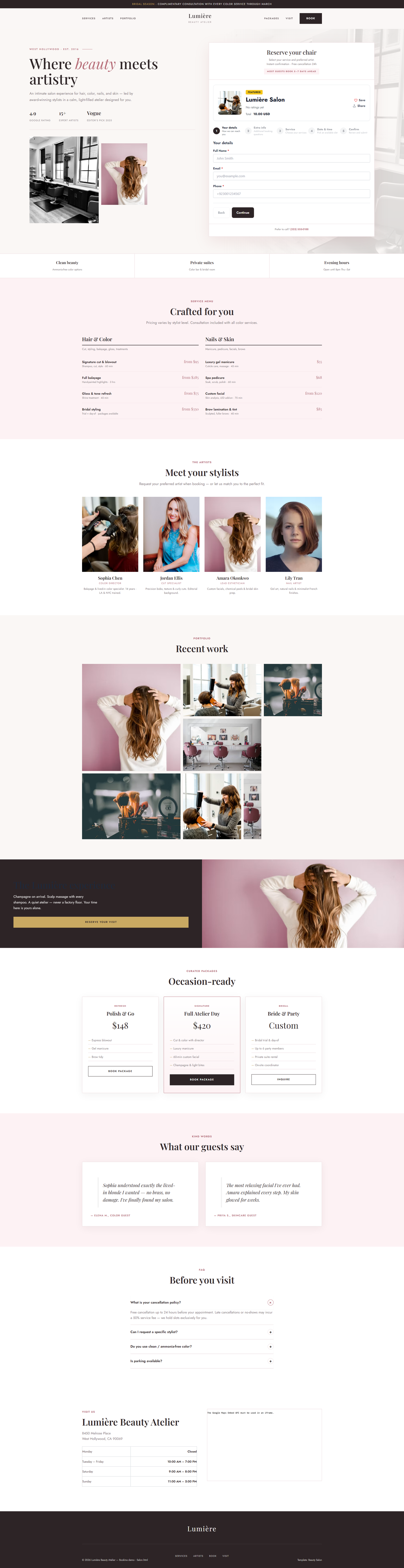 Salon appointment booking demo — Bookiso WordPress plugin